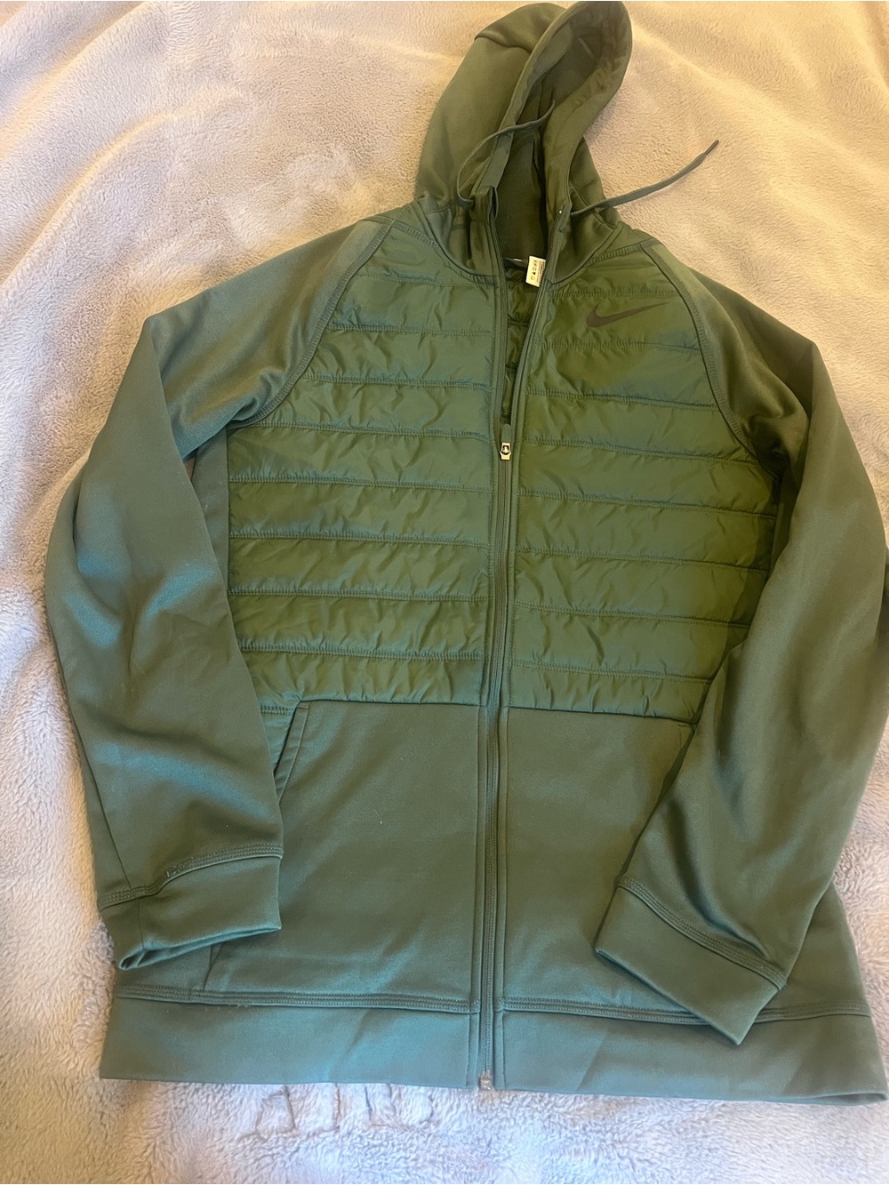 Nike Therma Men's M Hunter Green Hooded Full-Zip Fleece/Puffer Jacket Pockets